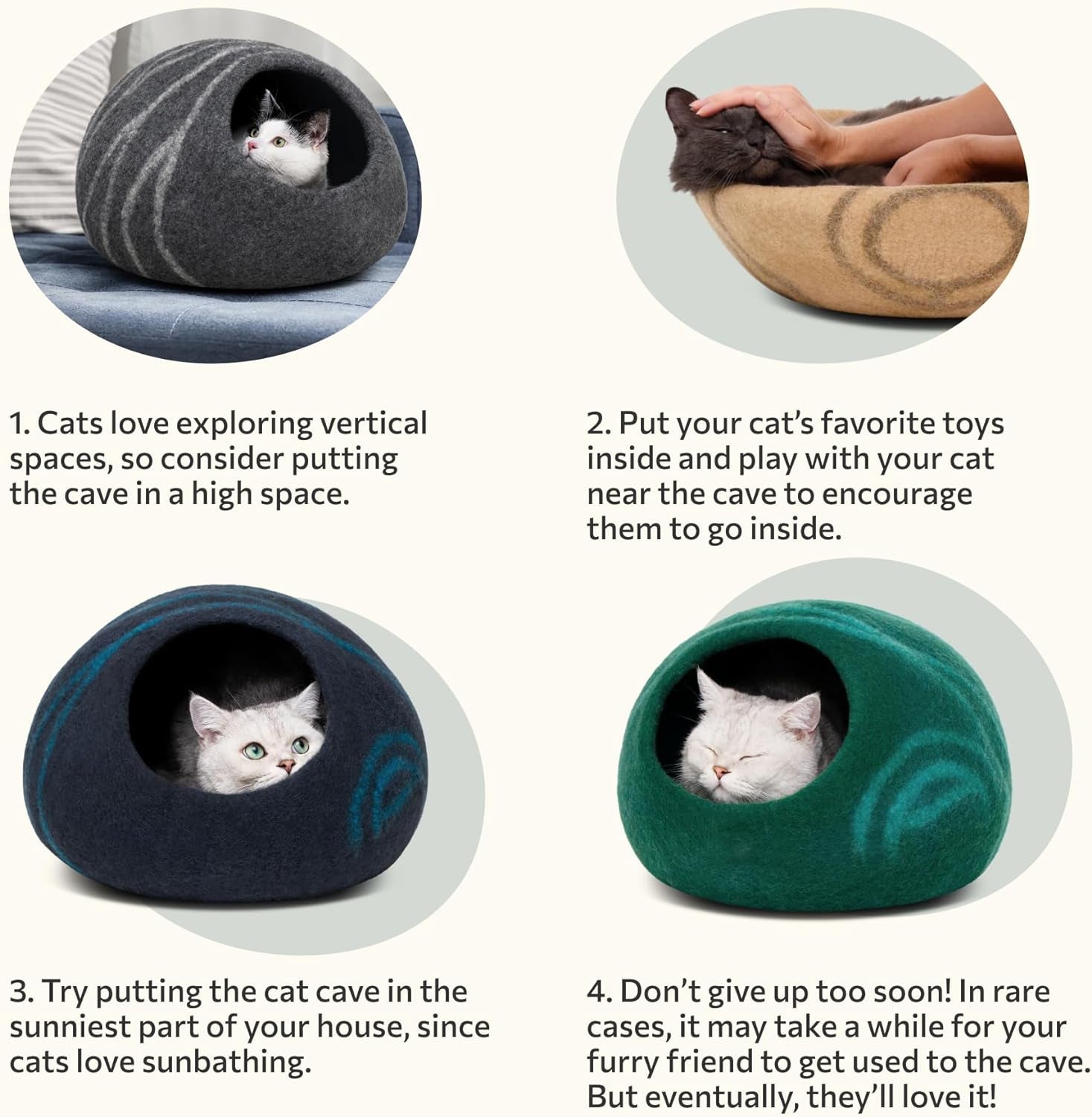 Cat Cave – Premium Felt Cat Bed Enclosure for Indoor Cats, Handmade Merino Wool (Aquamarine, Medium)